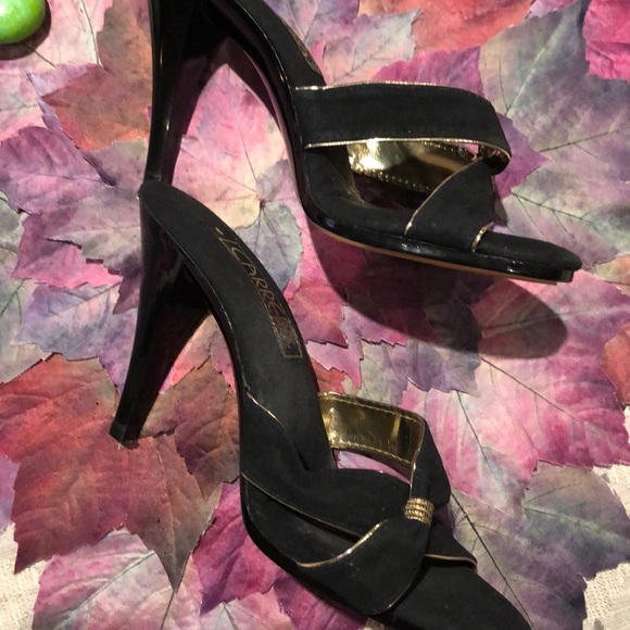 VINTAGE BLACK SUEDE SANDALS - Picture 1 of 16